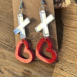 valentines day earrings with mirror finish hearts dangles